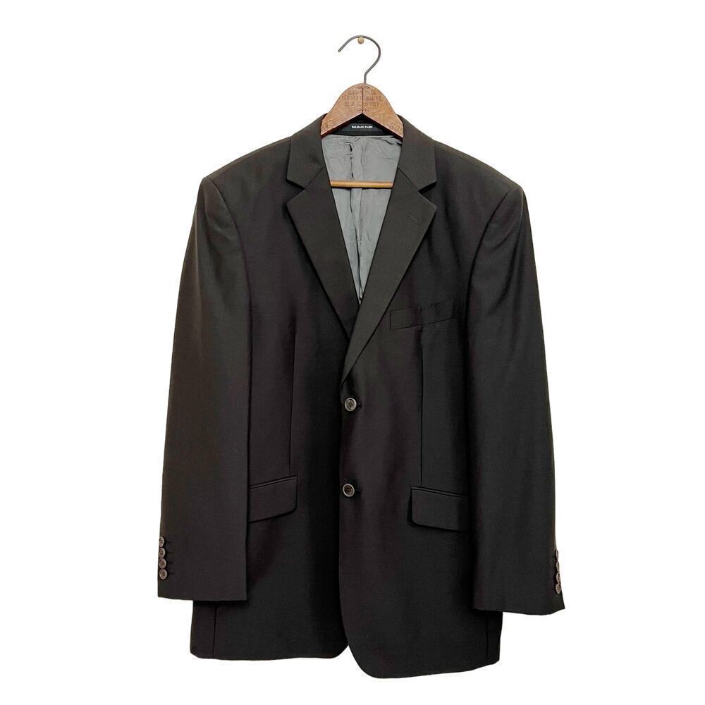 Vintage Balmain‎ Paris Wool Dark Brown Blazer Suit Jacket Mens 40 Medium